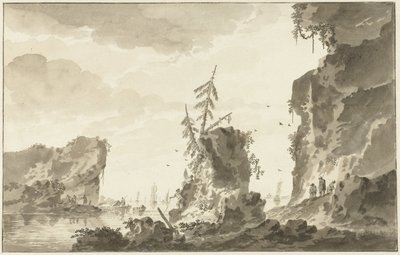 Costa rocosa con barcos y pescadores de Dirk Kuipers