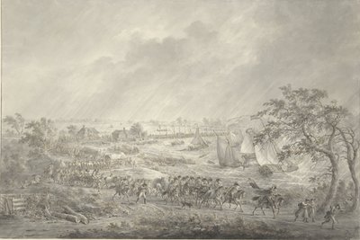 Cruce de las tropas inglesas y hannoverianas de Nijmegen a Lent por el puente de barcos sobre el Waal, 7 de noviembre de 1794 de Dirk Langendijk
