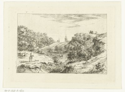 Paisaje de dunas con iglesias y jinetes cerca de Scheveningen de Dirk Vis Blokhuyzen
