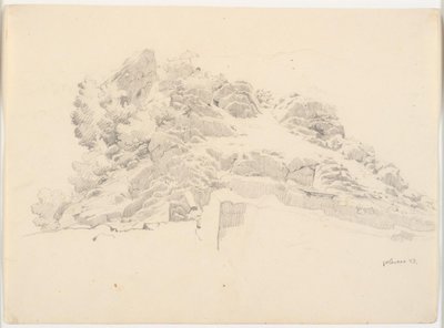 Paisaje rocoso con un pintor bajo una sombrilla de Ditlev Blunck