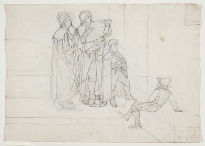 Tres músicos (pifferari) y un joven oyente de Ditlev Blunck