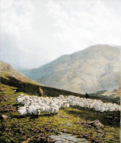 Pastor y oveja, Perthshire (óleo sobre lienzo) de Dixon Clark