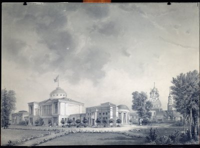 Vista del Palacio Ostankino, Moscú - por Dmitri Nikiforovich Martynov (1826-1889), lápiz sobre papel de Dmitri Nikiforovich Martynov