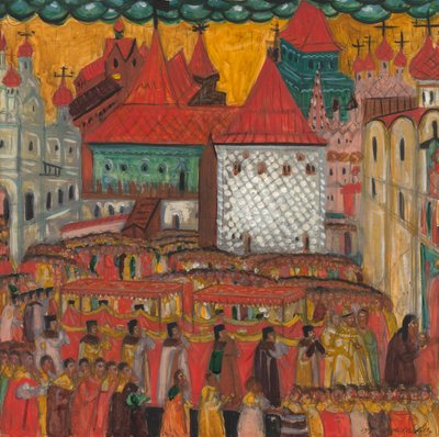 Procesión de la Cruz en celebración del nacimiento de Pedro el Grande, 1917 de Dmitri Semyonovich Stelletsky