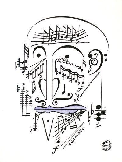 Dr Musicus: un rostro dibujado con notación musical de Dmitri Smirnov
