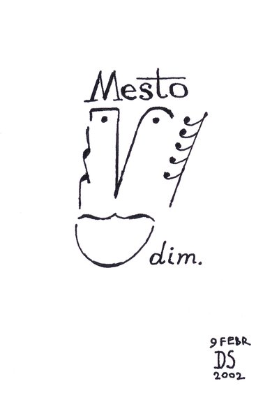Mesto - caricatura de una cara dibujada con notación musical de Dmitri Smirnov