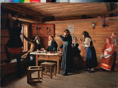 Controversia religiosa - Pintura de Dmitri Yegorovich Zhukov (1841-1903), óleo sobre lienzo de Dmitri Yegorovich Zhukov