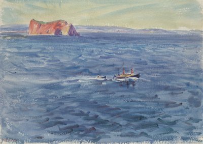 paisaje marino con barco y acantilado de Dodge Macknight