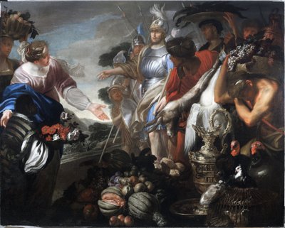 Abigail ofrece regalos a David y su ejército (óleo sobre lienzo) de Domenica and Camogli Stefano Piola