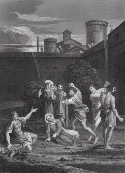 La lapidación de San Esteban, Hechos, cap. VII, vs 54, 60 (grabado) de Domenichino (1581 1641) (after)
