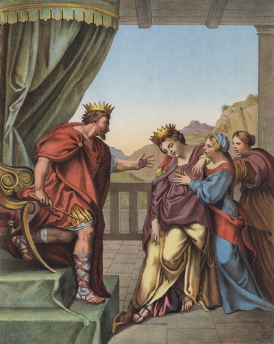 El rey Asuero prometiendo a Ester que concederá cualquier cosa que ella pida de Domenichino