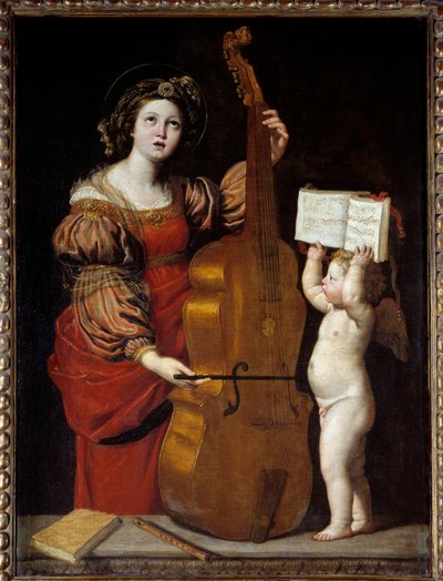 Santa Cecilia con un ángel sosteniendo una partitura de Domenichino
