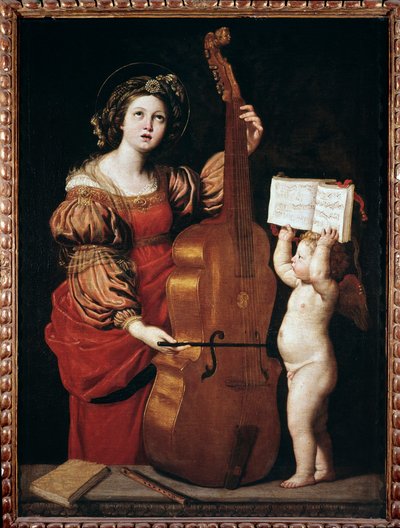 Santa Cecilia con un ángel sosteniendo una partitura (óleo sobre lienzo) de Domenichino