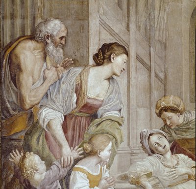 Historia de Santa Cecilia: Muerte de Santa Cecilia, (detalle) de Domenichino