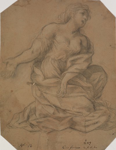 Putti, un ángel en medio cuerpo y una cabeza de mujer. Estudio para una Anunciación de Domenichino