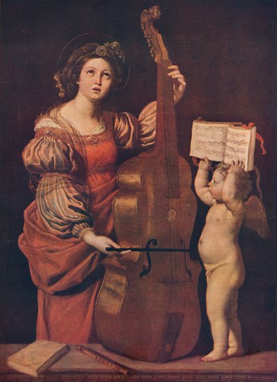 Santa Cecilia con un ángel sosteniendo una partitura musical, 1617-1618 de Domenichino