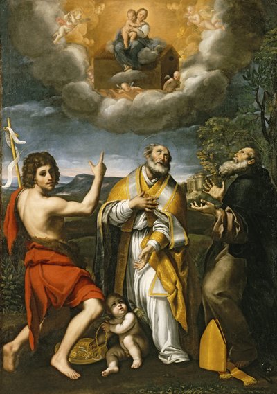 La Madonna de Loreto apareciendo a San Juan Bautista, San Eligio y San Antonio Abad, c.1618-1620 de Domenichino