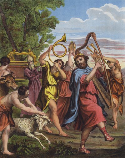 El rey David bailando ante el Arca de la Alianza mientras la lleva a Jerusalén de Domenichino