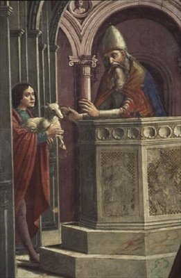 Joachim haciendo su Ofrenda, de la Expulsión de Joachim del Templo (detalle) de Domenico Ghirlandaio