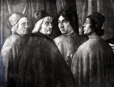 Zacarías en el templo, detalle del grupo masculino de Domenico Ghirlandaio