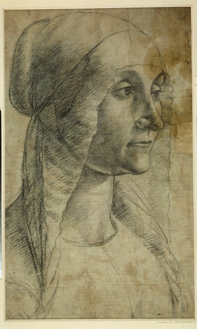 Cabeza de una mujer con cofia de Domenico Ghirlandaio