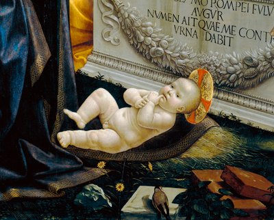 El Niño Cristo; detalle de la pintura que representa la Adoración de los Pastores de Domenico Ghirlandaio