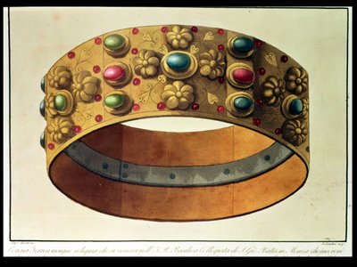 La Corona de Hierro de Lombardía que coronó a Carlomagno en 777 y a Napoleón en 1805 en la catedral de Milán, grabado por D. Landini (aguatinta) de Domenico (after) Landini