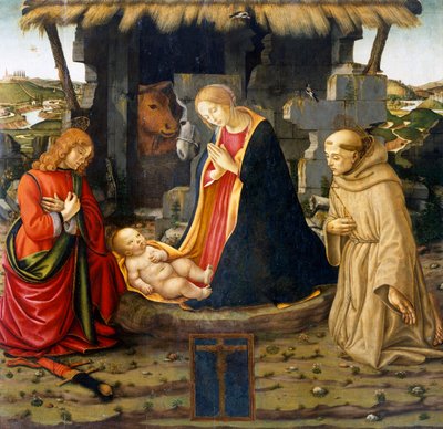 Natividad con San Francisco y San Julián de Domenico (workshop) Ghirlandaio