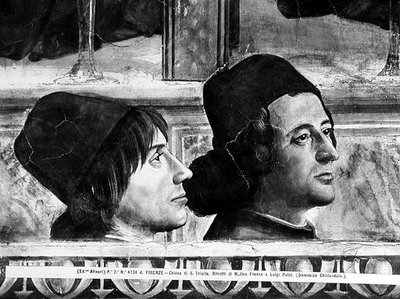 Retratos de Matteo Franco y Luigi Pulci (1432-84) del Ciclo de la Vida de San Francisco, c.1483 de Domenico Ghirlandaio