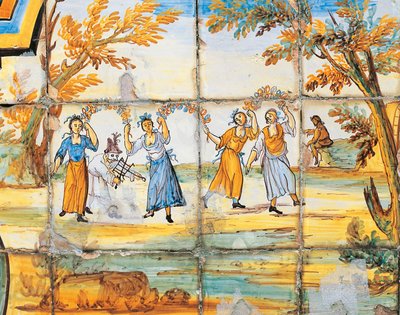 Detalle de la decoración de mayólica del Claustro de las Clarisas de Domenico Antonio Vaccaro