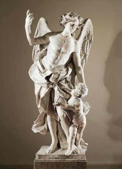Ángel guardián, ca 1724, estatua de mármol, altura 190 cm, anti-Sacristía de la Basílica de San Paolo Maggiore, Nápoles, Campania, Italia de Domenico Antonio Vaccaro