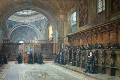 El coro de la iglesia de Santa María Donnaregina nuova, segunda mitad del siglo XIX (óleo sobre lienzo) de Domenico Battaglia
