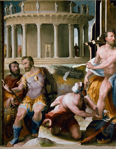 Frisia: el sacrificio de Codros rey de Atenas, detalle de Domenico Beccafumi