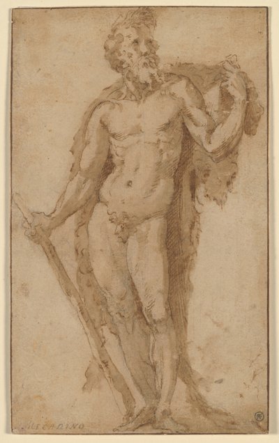 Hércules, de pie con una maza de Domenico Beccafumi