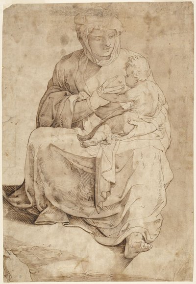 Virgen sentada amamantando al Niño, procedente de un panel de suelo con incrustaciones de la catedral de Siena de Domenico Beccafumi