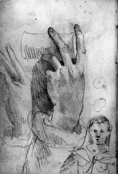 Estudios de una mano y una mujer de Domenico Beccafumi