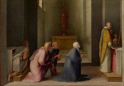 La comunión milagrosa de Santa Catalina de Siena, c.1513-15 (óleo y pan de oro sobre tabla) de Domenico Beccafumi