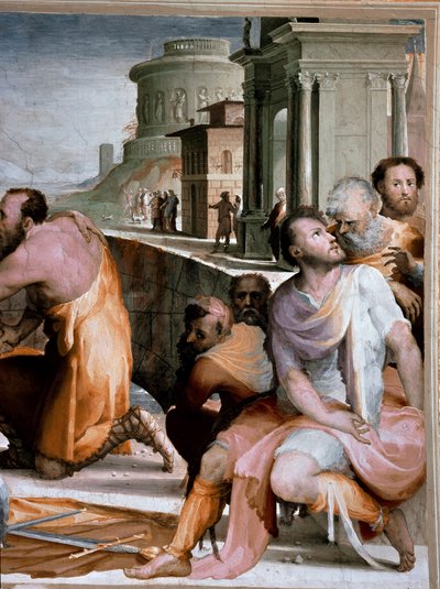 La conciliación del cónsul romano Marcus Fulvius Flaccus y Marcus Aemilius Lepidus alrededor de 126 a.C. (detalle). Fresco de Domenico di Giacomo di Pace conocido como Beccafumi (1486-1551) 1529-1535 Siena, Palazzo Pubblico de Domenico Beccafumi