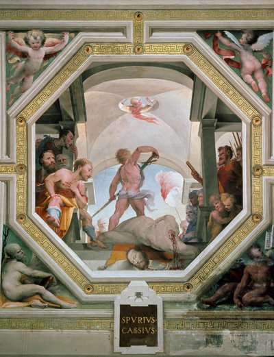 La decapitación de Spurius Cassius Vecellinus o Viscellinus ejecutado por su padre por considerar convertirse en rey en 485 a.C. de Domenico Beccafumi