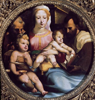 Tondo representando la sagrada familia con San Juan Bautista y un donante de Domenico Beccafumi