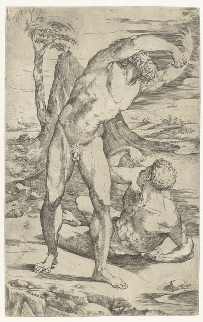Dos hombres desnudos en un paisaje. de Domenico Beccafumi