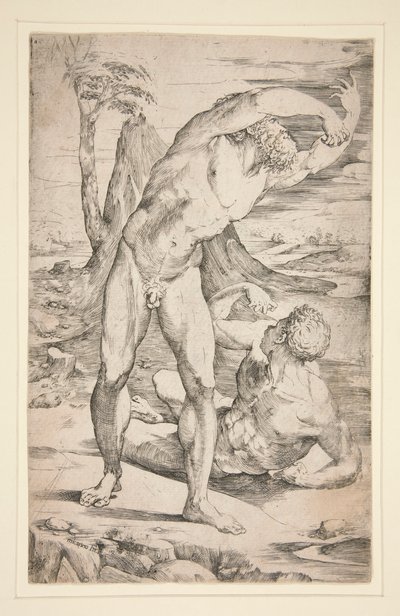 dos hombres desnudos en un paisaje de Domenico Beccafumi