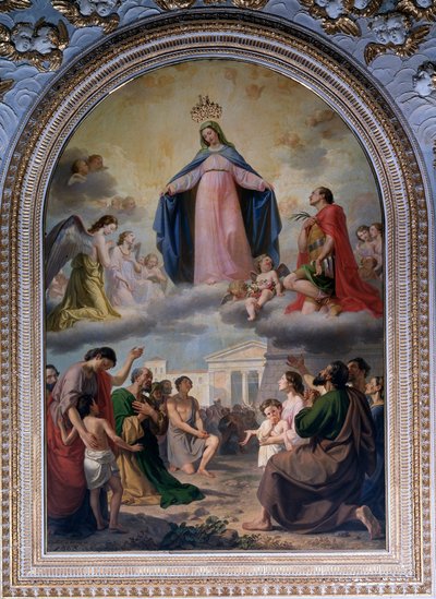 Nuestra Señora de Raccomandati. La Virgen (con una corona levantada) protegiendo a una población en apuros de Domenico Caldara
