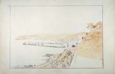Porto Maurizio visto desde Oneglia, hacia 1859, de Pasquale Domenico Cambiaso (1811-1894), Italia Lápiz y acuarela. de Domenico Cambiaso
