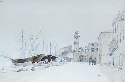 Vista de Armas en Taggia, hacia 1860, de Pasquale Domenico Cambiaso (1811-1894), Italia Lápiz y acuarela. de Domenico Cambiaso