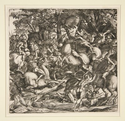 Batalla de hombres desnudos de Domenico Campagnola