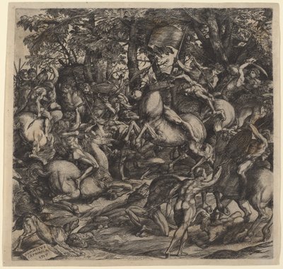 Batalla de hombres desnudos de Domenico Campagnola