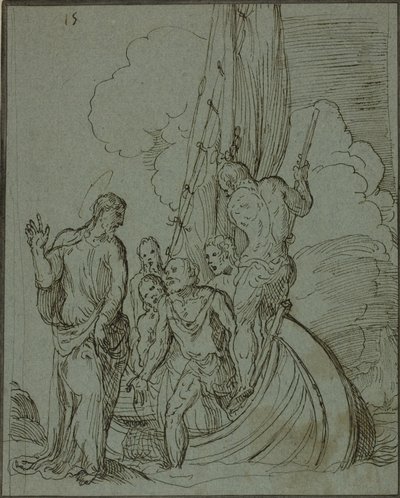 Cristo caminando sobre el agua, Pedro siguiendo de Domenico Campagnola