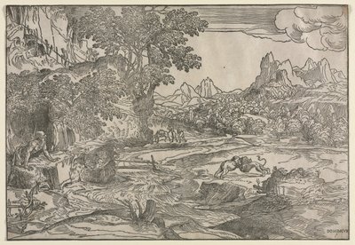 Paisaje con San Jerónimo y dos leones, c. 1530-35 de Domenico Campagnola