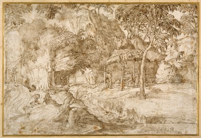 Peregrinos visitando a San Jerónimo en el desierto de Domenico Campagnola